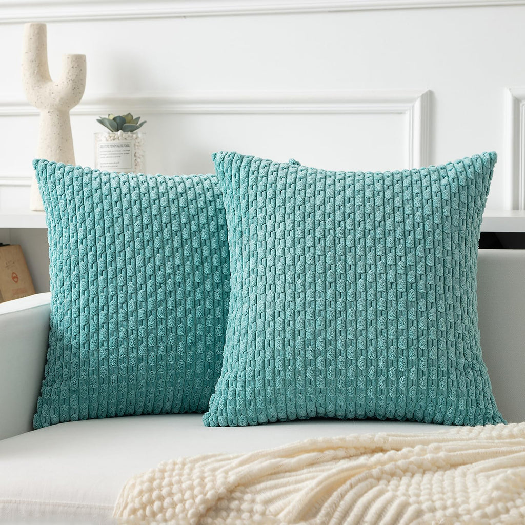 Kevin Textile Soft Corduroy 18x18 Inch Pillow Covers 2 Pack, Sage Green