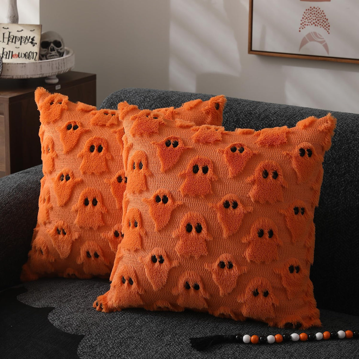 DFXSZ Halloween Pillow Covers 22x22 inch 2Pcs White Ghost Halloween Decor