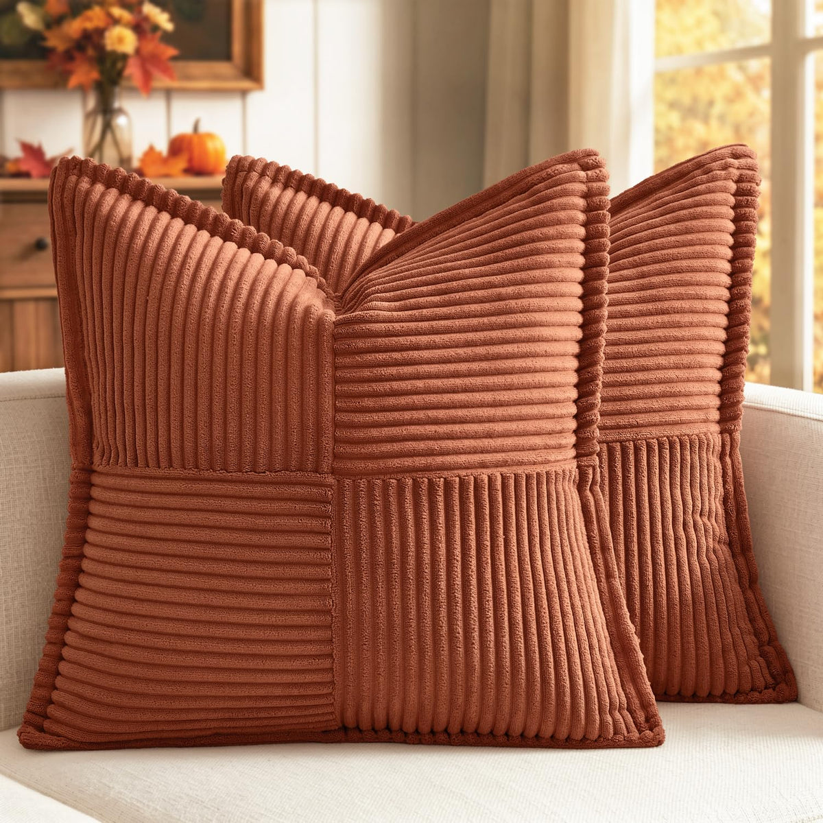 MIULEE Decorative Throw Pillow Covers for Couch 18x18 Inch Beige 2 Pack