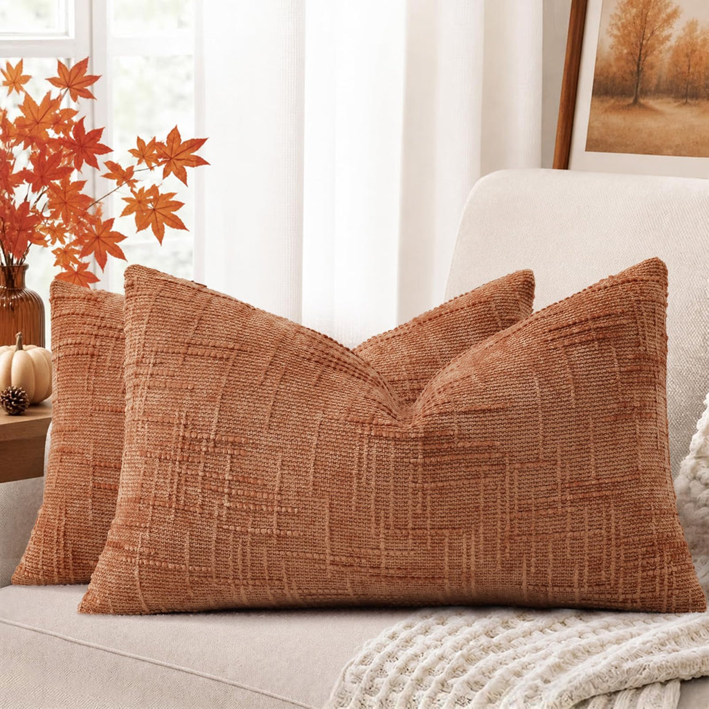 decorUhome Textured Chenille Throw Pillow Covers 18x18 Set of 2 Cream White