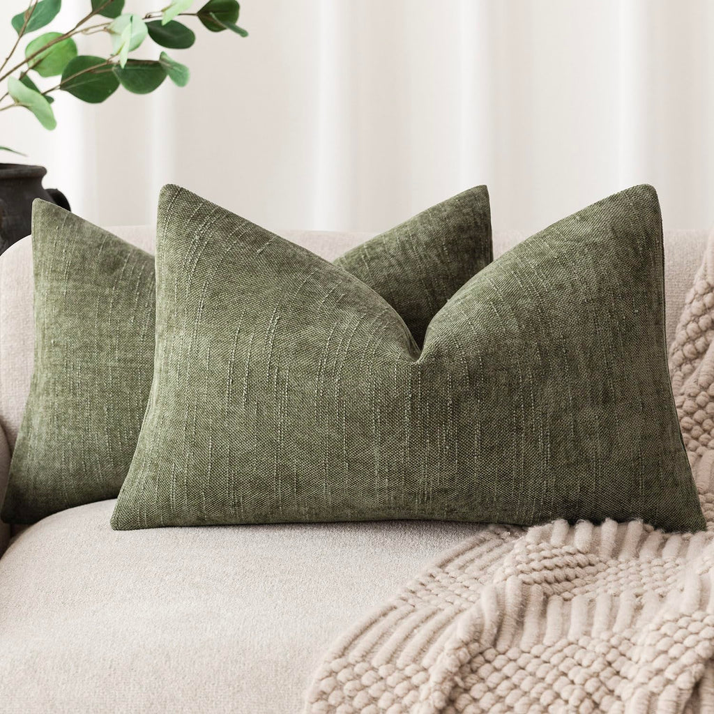Foindtower Solid Textured Chenille Throw Pillow Covers 20x20 Inch,Taupe