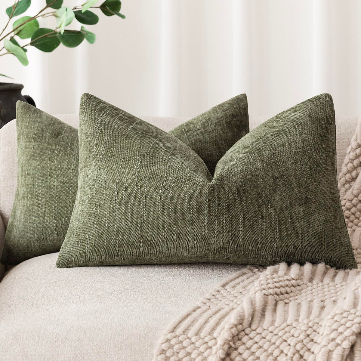 Foindtower Solid Textured Chenille Throw Pillow Covers 20x20 Inch,Taupe