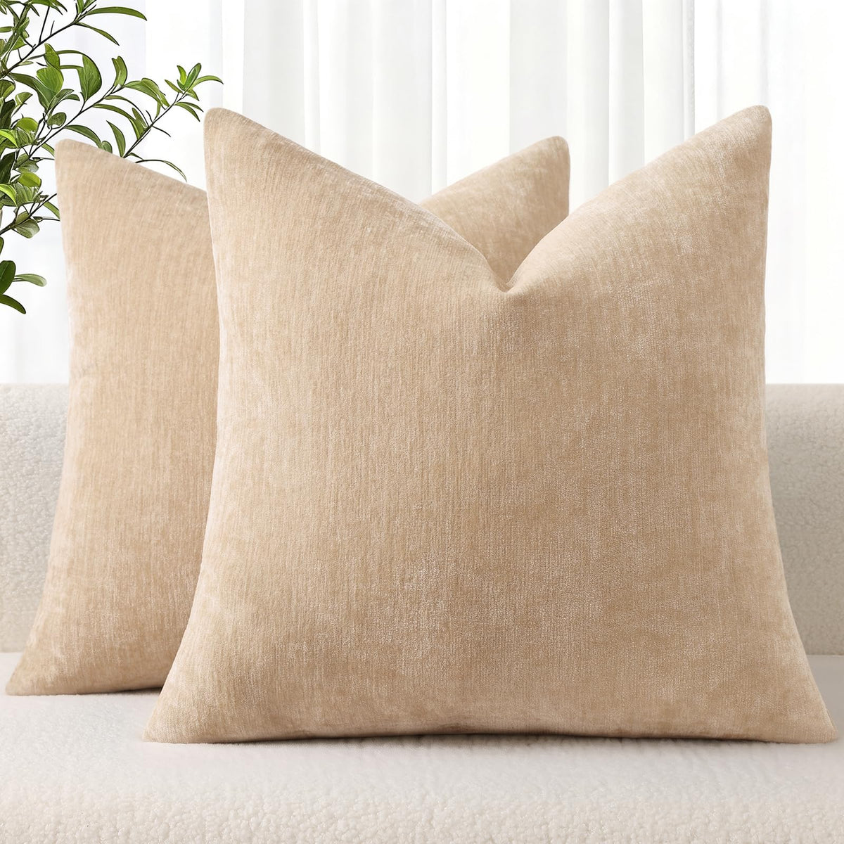 decorUhome Soft Chenille Moss Green Throw Pillow Covers 18X18 Set of 2