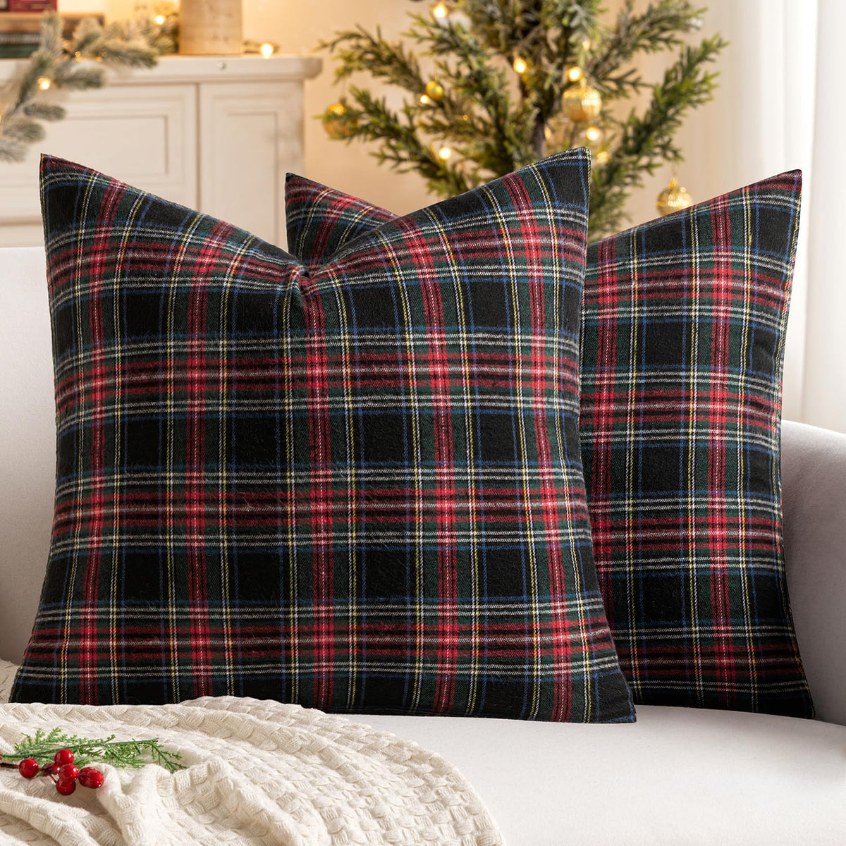 MIULEE Fall Plaid Pillow Covers Scottish Tartan 18x18 Brown