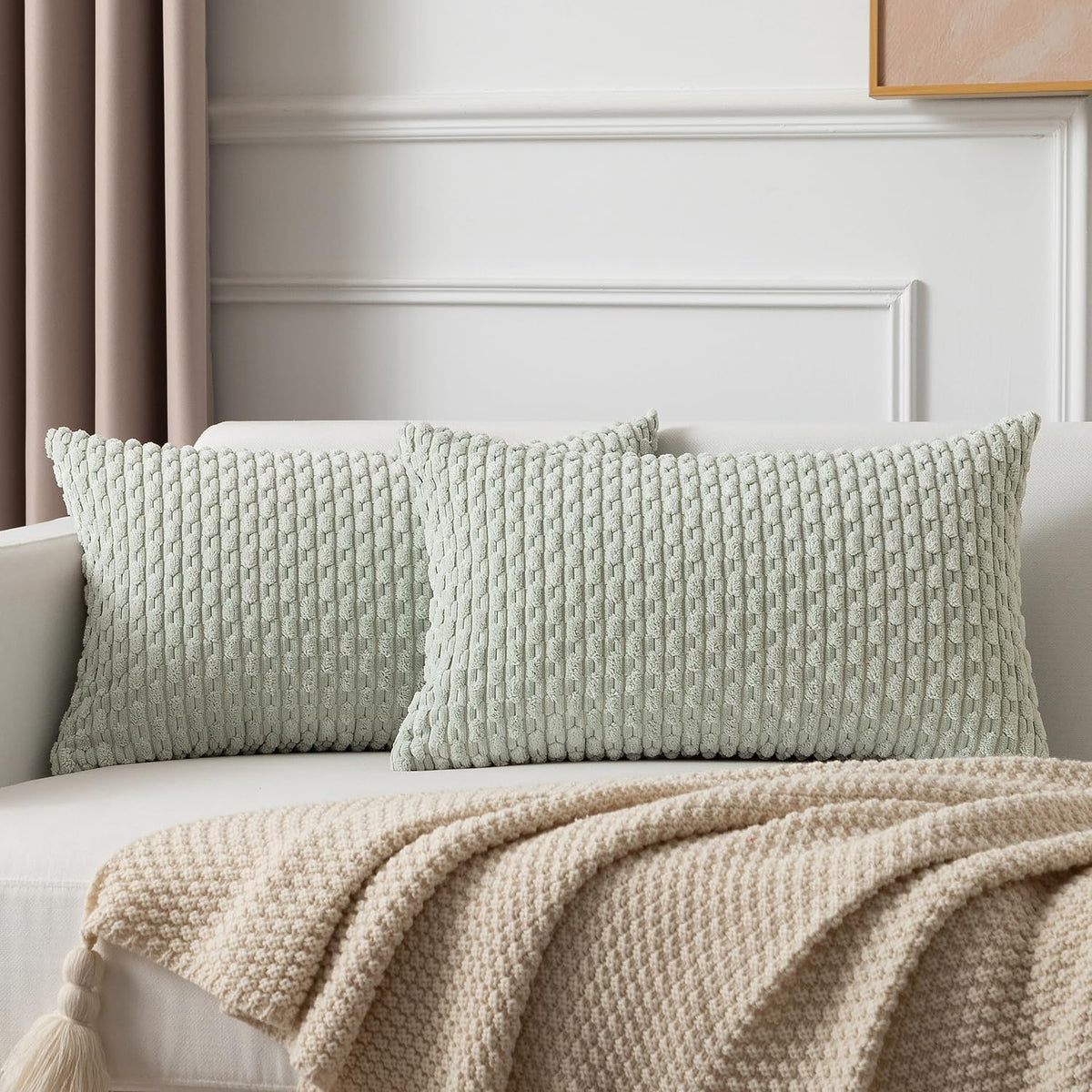 Kevin Textile Soft Corduroy 18x18 Inch Pillow Covers 2 Pack, Sage Green