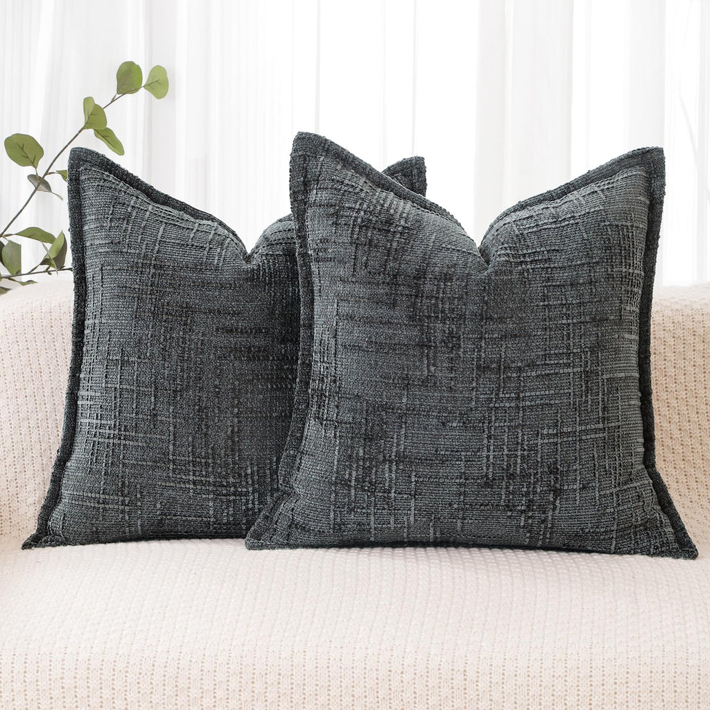 HPUK Throw Pillow Covers 18x18 Set of 4, Blue Patterned & Solid Covers
