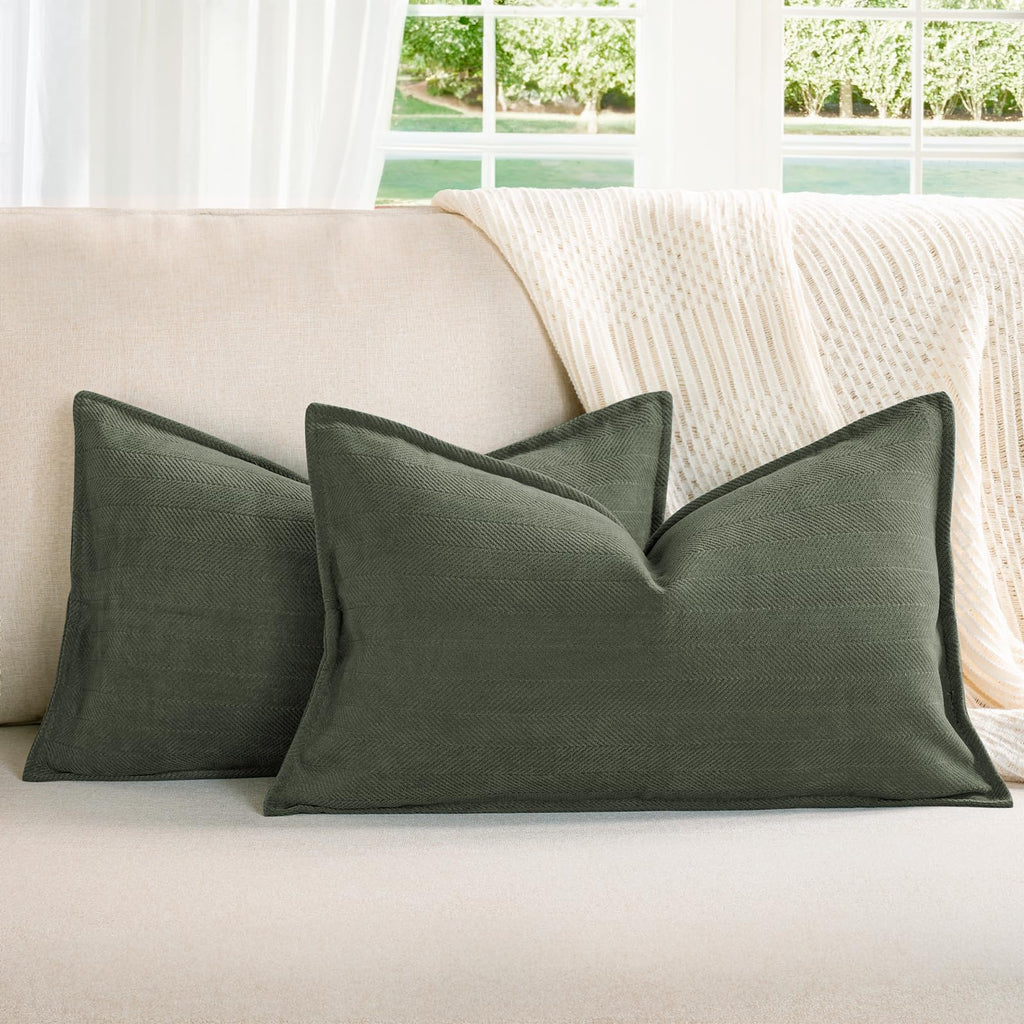 ZWJD Beige Pillow Covers 20x20 Set of 2 Chenille Throw Pillow Covers with Elegant Design Soft and Luxurious Decorative Throw Pillows for Couch, Bed, and Home Decor