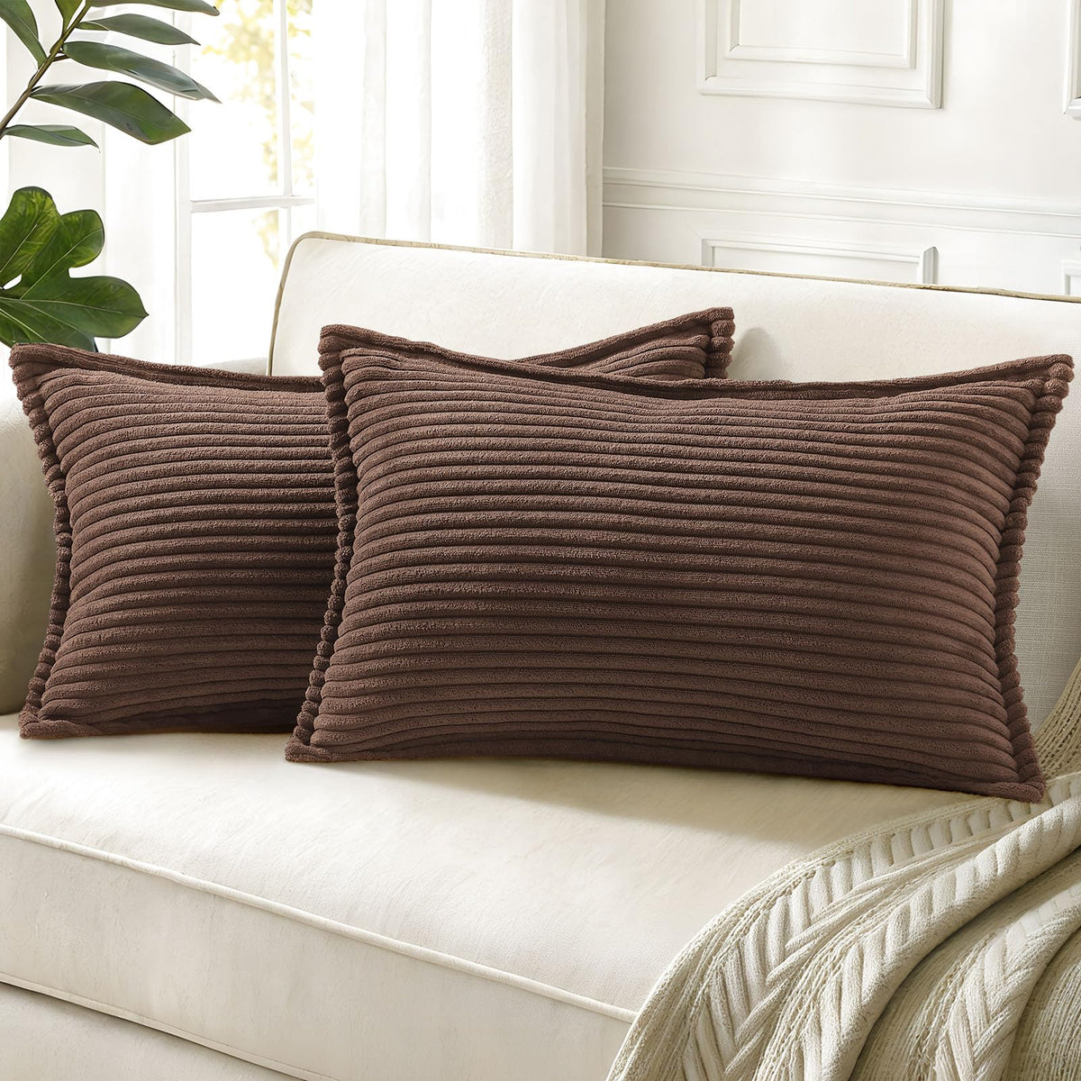 decorUhome Fall Corduroy Navy Blue Throw Pillow Covers 24x24 Set of 2