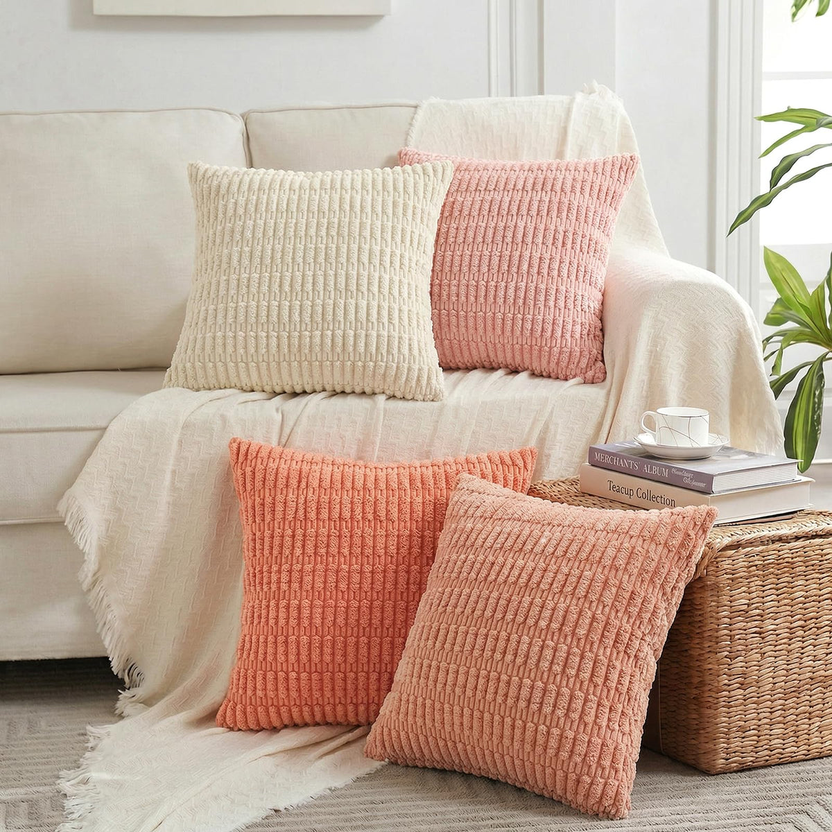 Fancy Homi 4 Packs Decorative Throw Pillow Covers for Living Room Couch Bed, Modern Farmhouse Boho Home Décor Accent Cushion Case, 18" x 18", Neutral