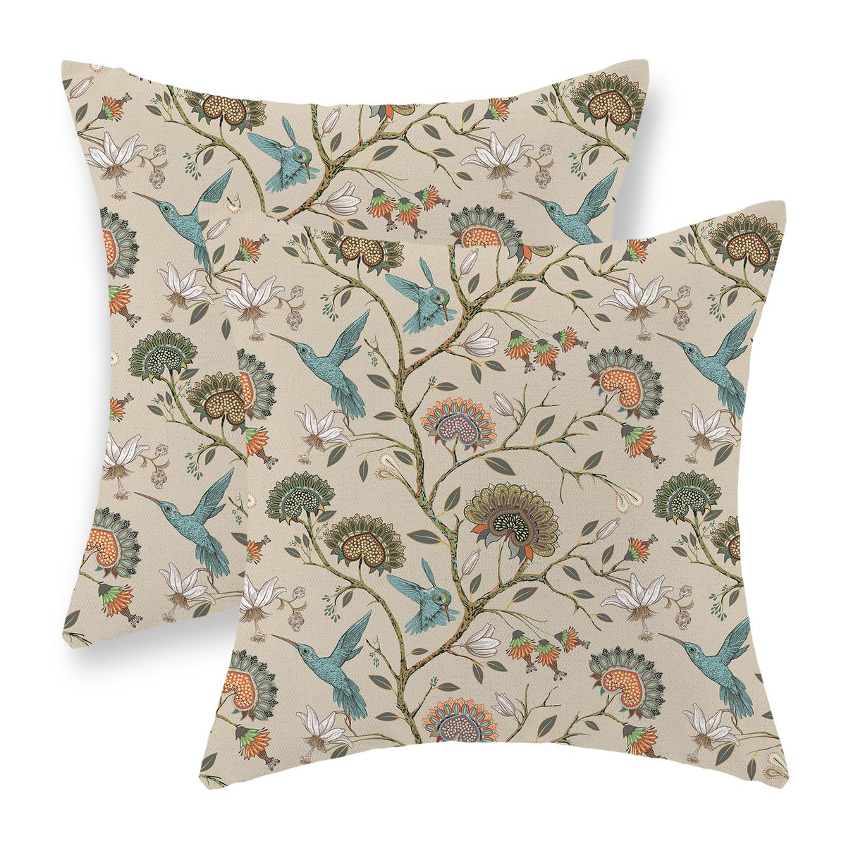 Chinoiserie Pillow Covers 18x18 Set of 2 Blue Green Bird Floral Throw Pillows Vintage Blue Flowers Decorations Outdoor Pillowcase Chinoiserie Decor Farmhouse Linen Cushion Case for Couch Home