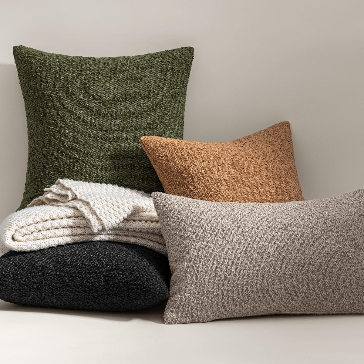 MIULEE Textured Boucle Lumbar Pillow Cover for Bed 12x20 Olive Green