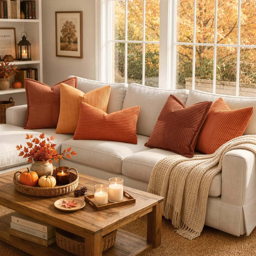 MIULEE Fall Decorative Corduroy Throw Pillow Covers Set of 2 20x20 Orange