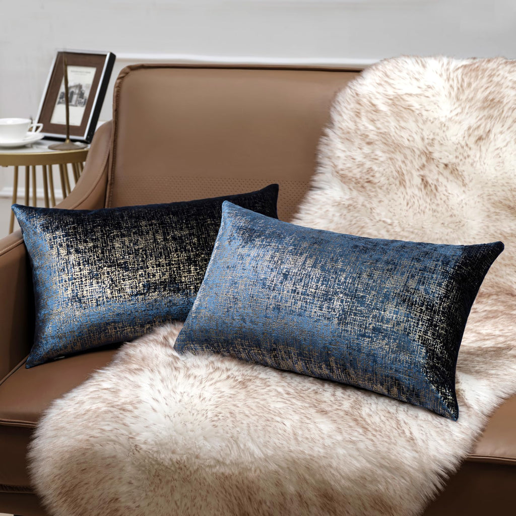 Phantoscope Pack of 2 Sparkling Velvet Geometric-pattern Throw Decorative Pillow Cover Soft Gold Glitter Square Cushion Cover Pillowcase for Couch Bed and Chair, Dark Brown, 18 x 18 inches, 45 x 45 cm