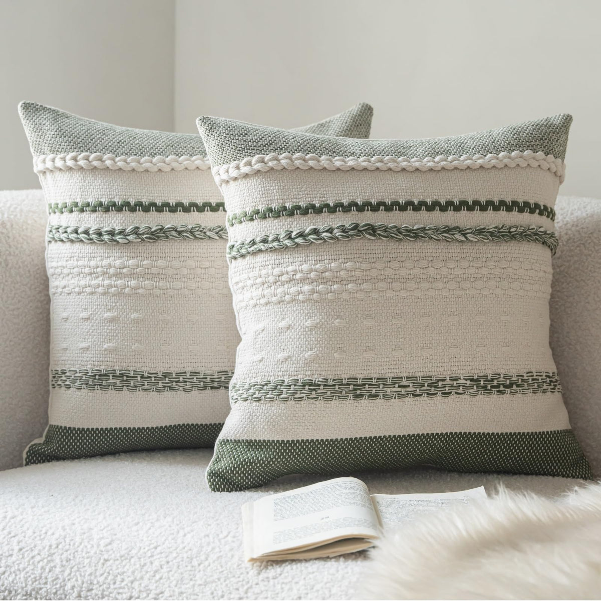 Cethom Boho Throw Pillow Covers 20x20 Inch Set of 2, Blue Textured Decorative Couch Pillow Cases for Farmhouse Home Decor, Accent Cushion Cover for Sofa, Bed, Living Room, Bedroom