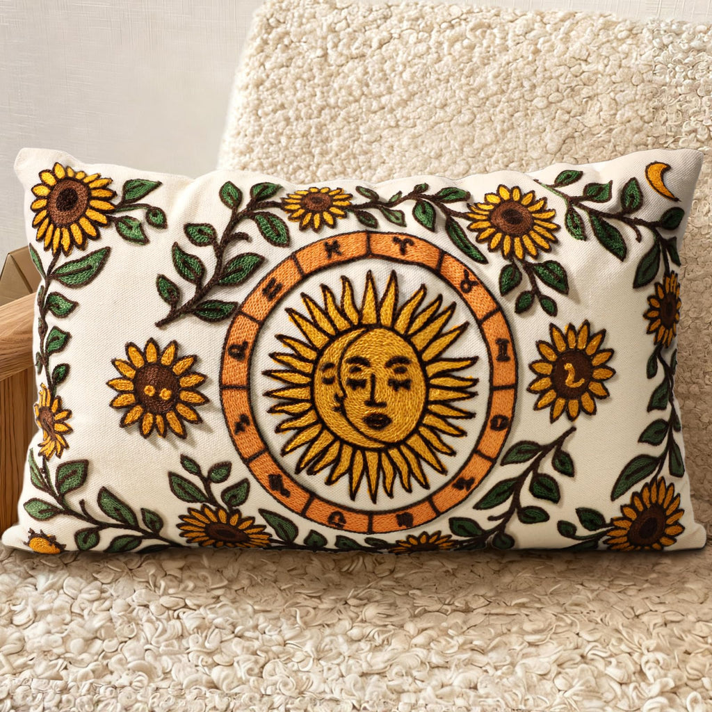 Embroidered Throw Pillow Cover 18x18 Inch, Flower Cluster