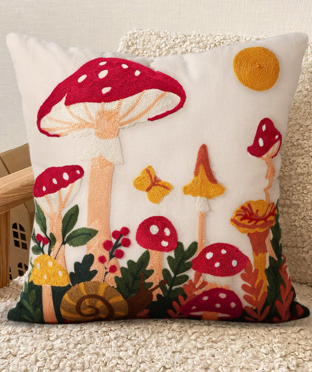 Embroidered Throw Pillow Cover 18x18 Inch, Flower Cluster