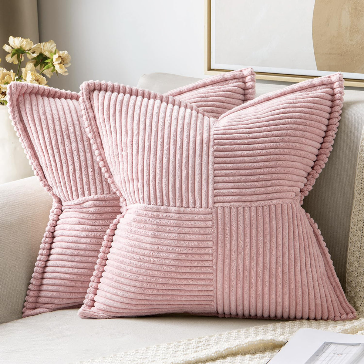 MIULEE Decorative Throw Pillow Covers for Couch 18x18 Inch Beige 2 Pack