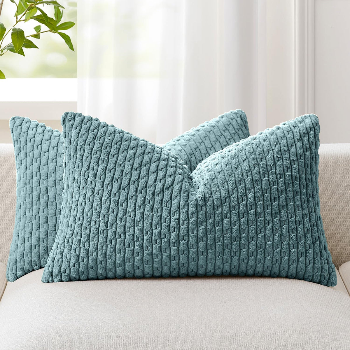 Kevin Textile Soft Corduroy 18x18 Inch Pillow Covers 2 Pack, Sage Green