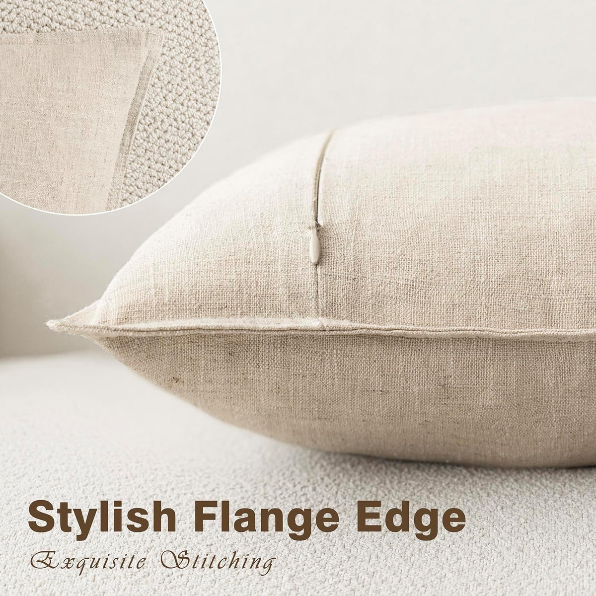 Foindtower Linen Solid Decorative Throw Pillow Covers 20x20 Natural Beige