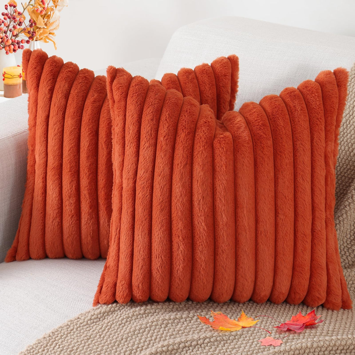 Pallene Faux Fur Decorative Throw Pillow Covers 18x18 Set of 2, Cream White