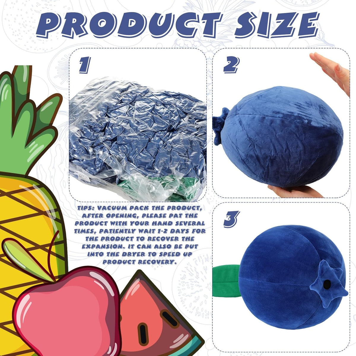 Beeveer 2 Pcs Blueberry Cute Plush Pillow, Kawaii Fruit Shaped Pillow