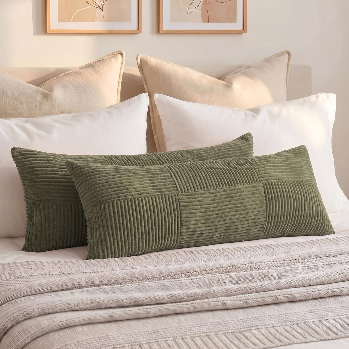 Fancy Homi 2 Packs Rust Boho Decorative Throw Pillow Covers 18x18 Inch for Couch Bed Sofa, Farmhouse Fall Home Decor, Soft Corss Corduroy Patchwork Textured Terracotta Accent Cushion Case 45x45 cm