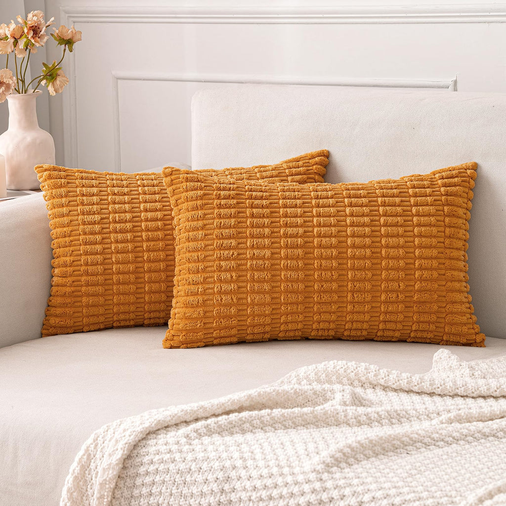 MIULEE Fall Corduroy Decorative Throw Pillow Covers 18x18 Rust Pack of 2