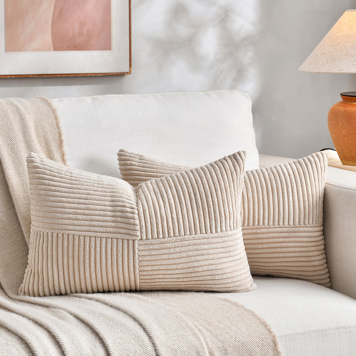 Fancy Homi 2 Packs Rust Boho Decorative Throw Pillow Covers 18x18 Inch for Couch Bed Sofa, Farmhouse Fall Home Decor, Soft Corss Corduroy Patchwork Textured Terracotta Accent Cushion Case 45x45 cm