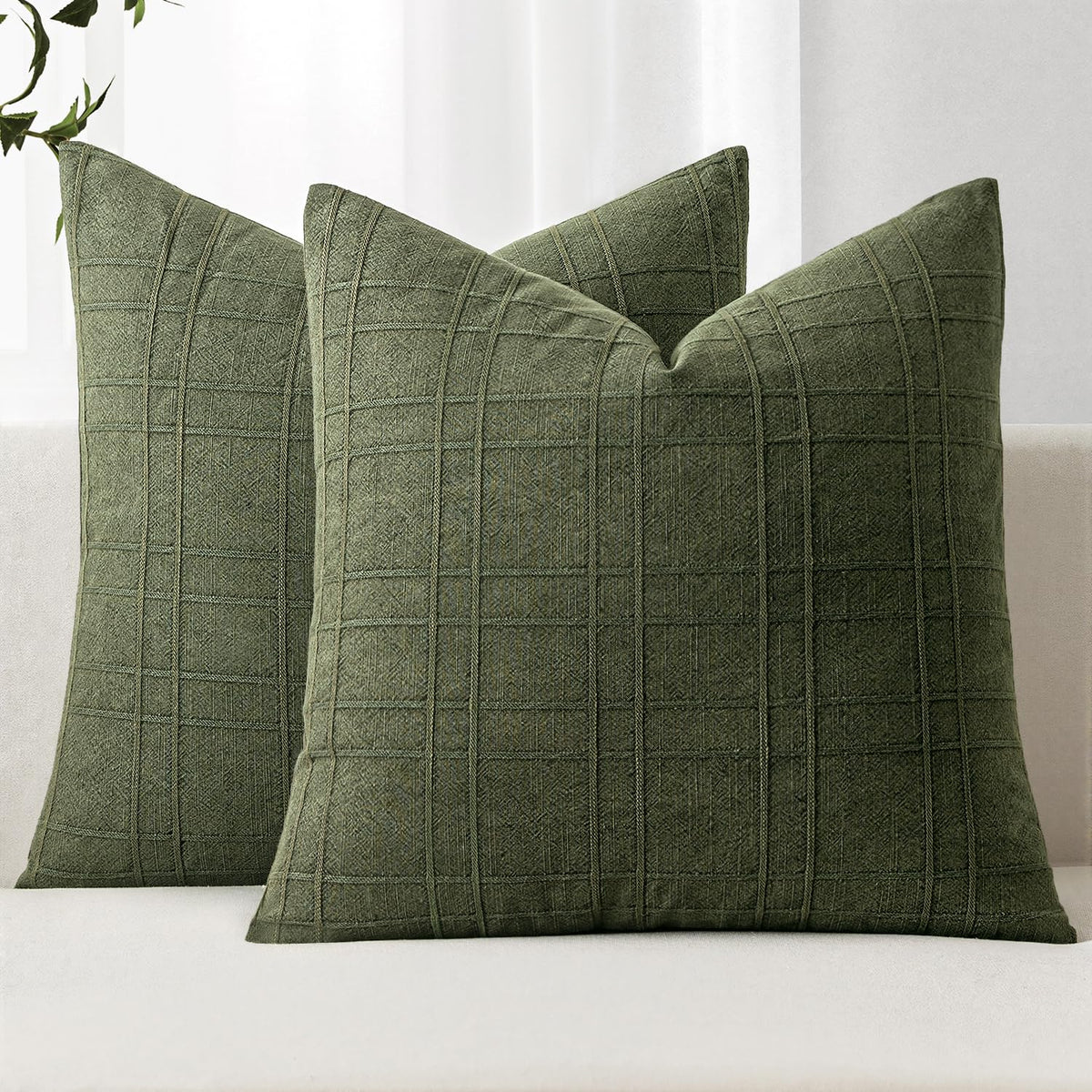 MIULEE Linen Plaid Pillow Covers Decorative 20x20 Natural Beige