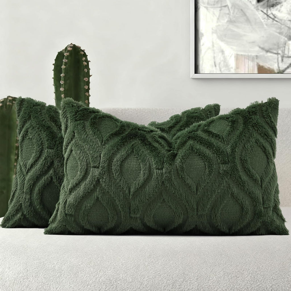 decorUhome Faux Fur Plush Soft Beige Throw Pillow Covers 18x18 Set of 2