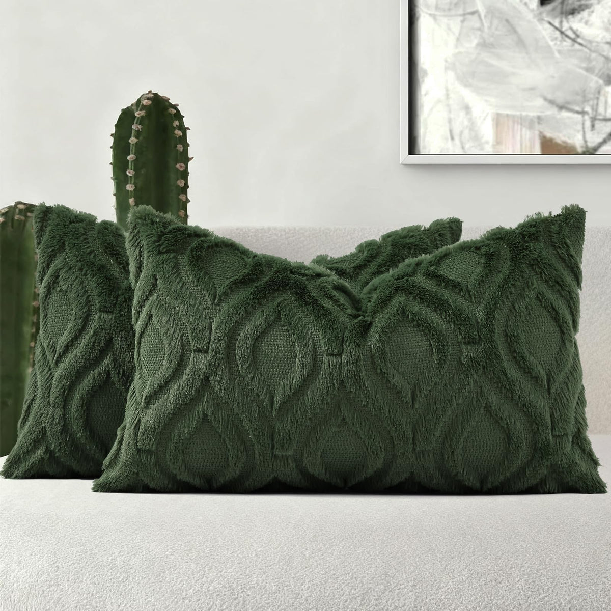decorUhome Faux Fur Plush Soft Beige Throw Pillow Covers 18x18 Set of 2