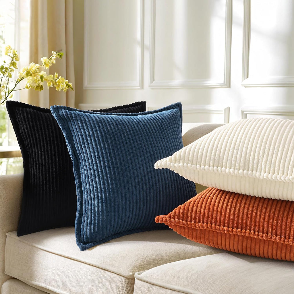 decorUhome Fall Corduroy Navy Blue Throw Pillow Covers 24x24 Set of 2