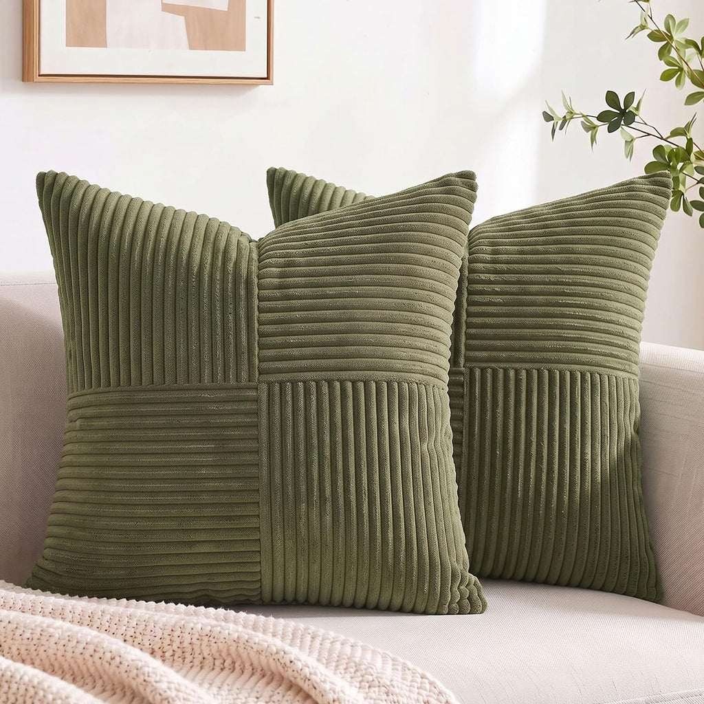 Fancy Homi 2 Packs Rust Boho Decorative Throw Pillow Covers 18x18 Inch for Couch Bed Sofa, Farmhouse Fall Home Decor, Soft Corss Corduroy Patchwork Textured Terracotta Accent Cushion Case 45x45 cm