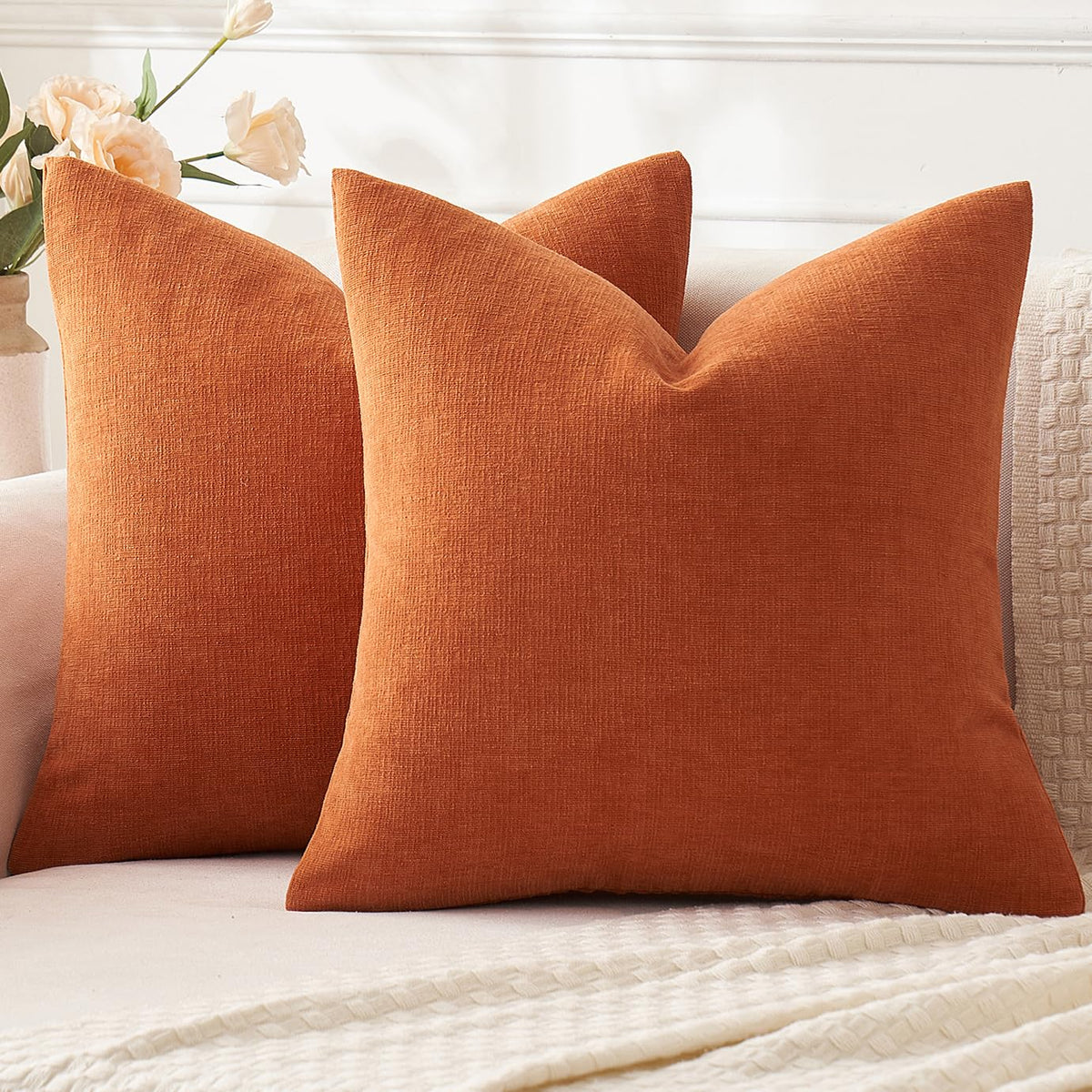 MIULEE Olive Green Chenille Couch Throw Pillow Covers, 18x18
