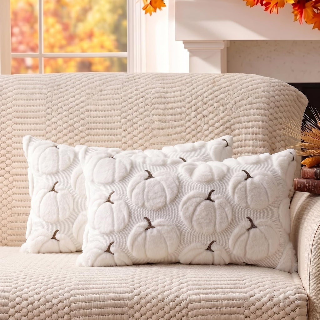 Fall Pillow Covers Pumpkin Fall Decor 18x18 Set of 2 Beige