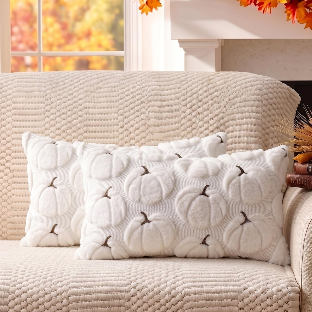 Fall Pillow Covers Pumpkin Fall Decor 18x18 Set of 2 Beige