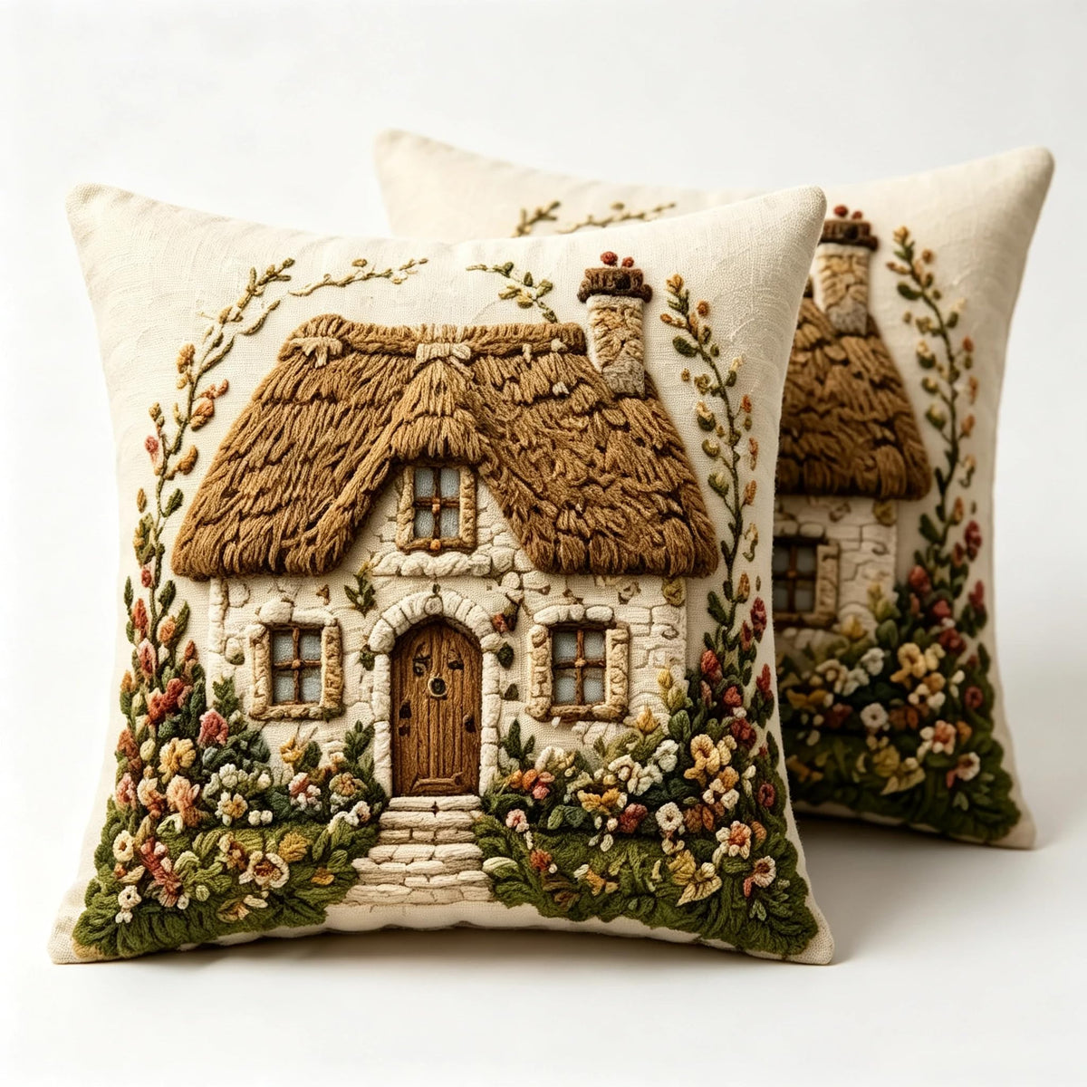 Decorative Throw Pillow Covers, Vintage Floral Pattern in Sage Green and Brown, 2 Pack Square Cushion Cases with Autumn Leaves Design，18x18 Pillows Linen Pillowcase