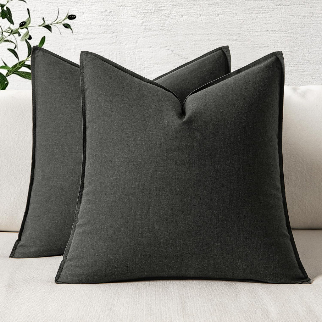 MIULEE Pack of 2 Decorative Linen Pillow Covers 18x18 Inch Olive Green