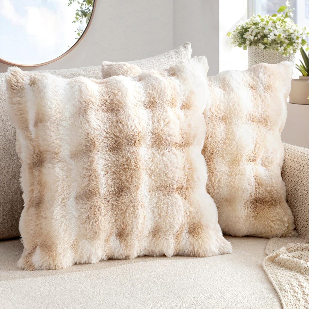 MIULEE Pack of 2 Faux Fur Fluffy Pillow Covers 18x18 Inch, White