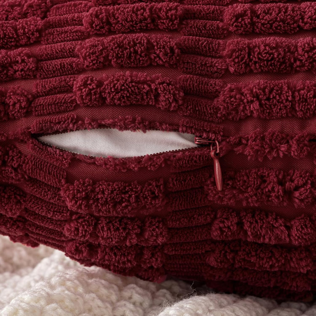 MIULEE Christmas Corduroy Decorative Throw Pillow Covers 18x18 Burgundy