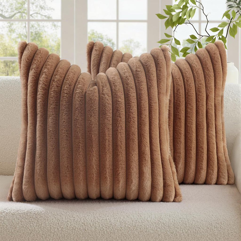 decorUhome Fall Faux Fur Throw Pillow Covers 18x18 Set of 2 Rust