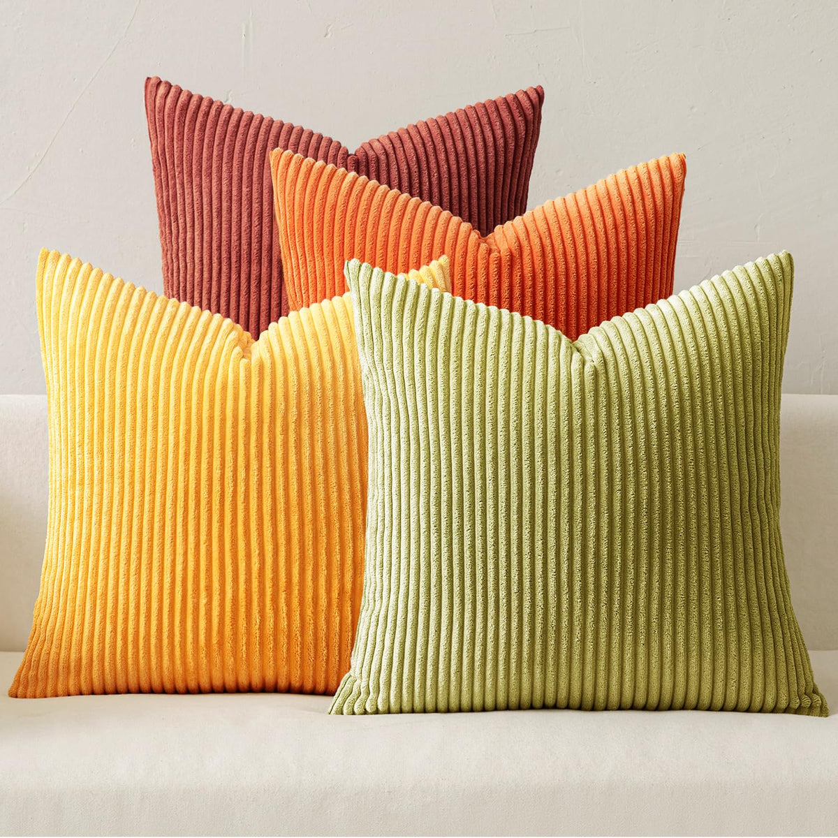 MIULEE Soft Corduroy Decorative Throw Pillow Covers Orange Teal 18x18