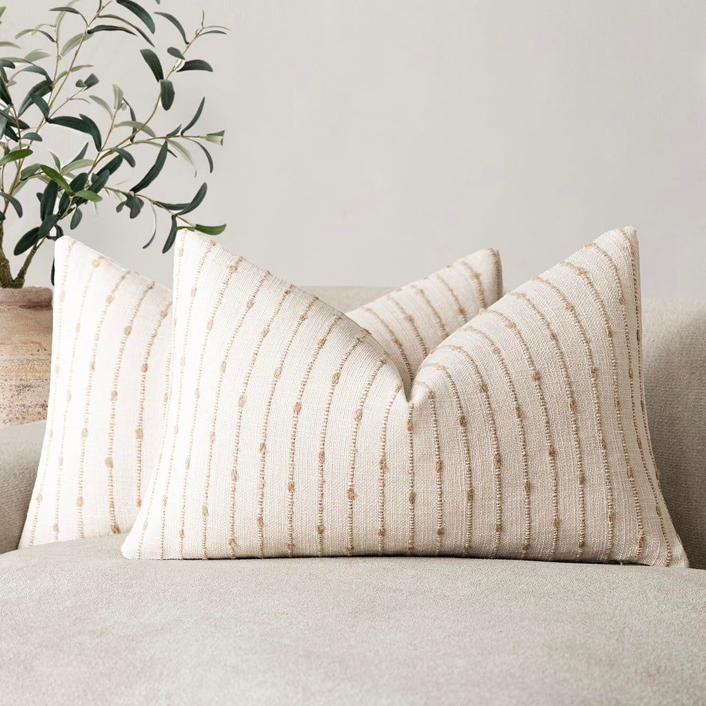 Foindtower Decorative Striped Boucle Throw Pillow Covers 20x20 Inch Camel