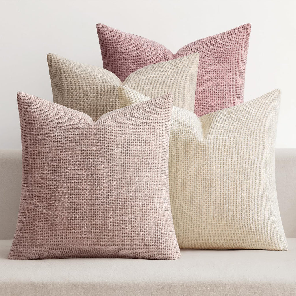 MIULEE Soft Decorative Chenille Pillow Covers Blue Series 18x18 Pack of 4