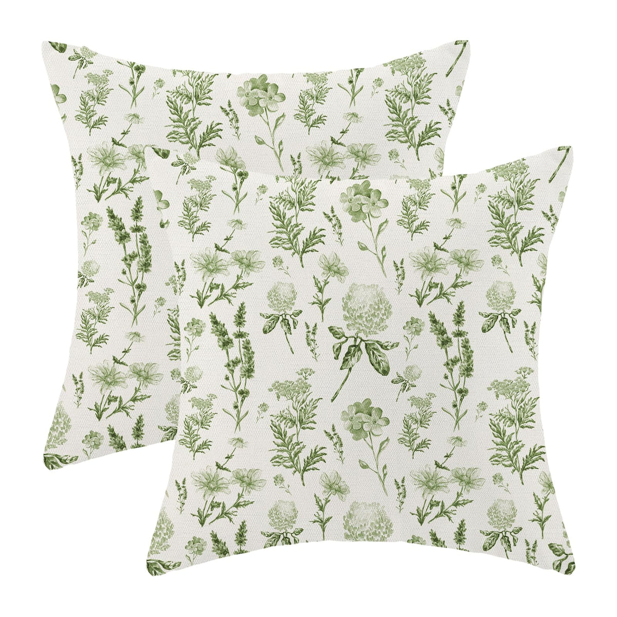 Spring Sage Green Wild Flower Pillow Covers 18x18 Set of 2