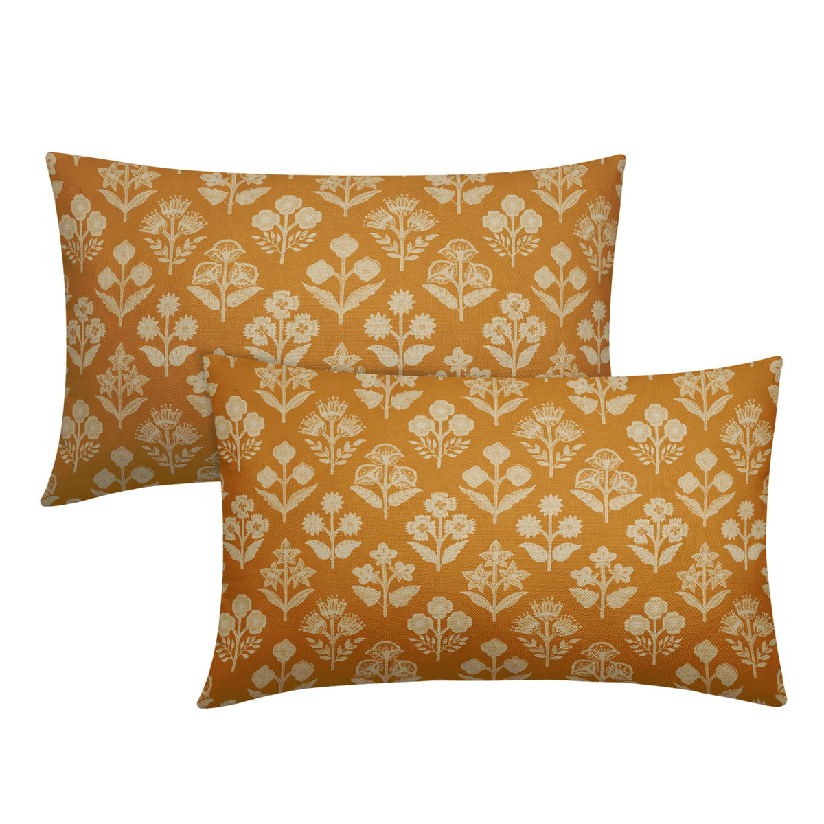 Blue Green Block Print Pillow Covers 18x18 Inch Set of 2, Vintage Floral Spring Decorative Throw Pillow Cases Boho Cushion Covers Rustic Decoration Gift Farmhouse Sofa Couch Bed Decor
