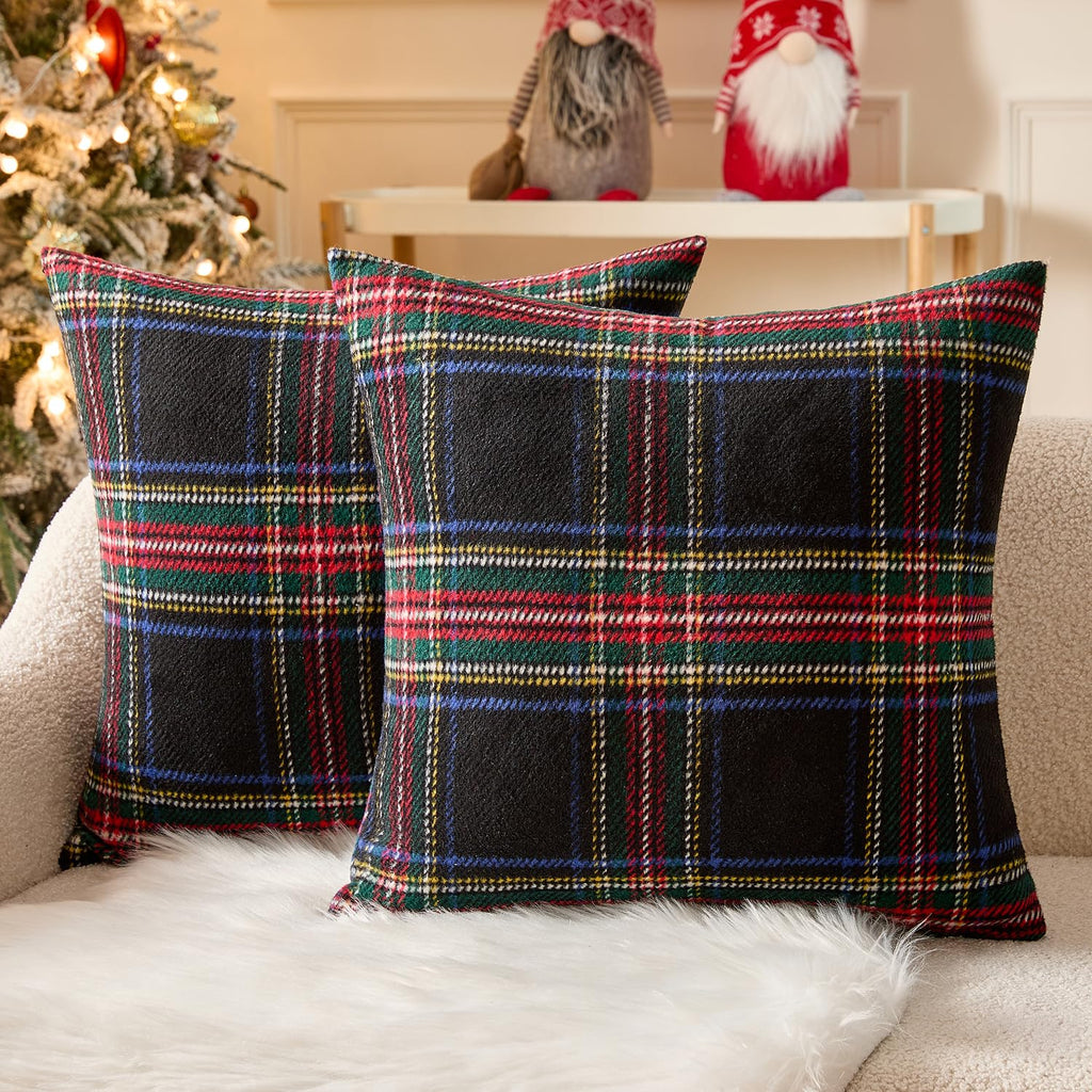 MIULEE Fall Plaid Decorative Pillow Covers Set of 2 20x20 Brown
