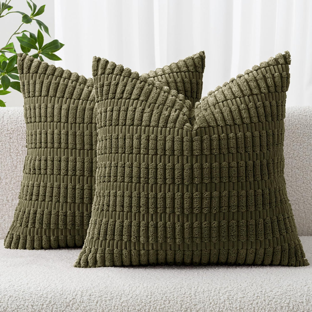 MIULEE Lumbar Corduroy Decorative Throw Pillow Covers 12x20 Cream White