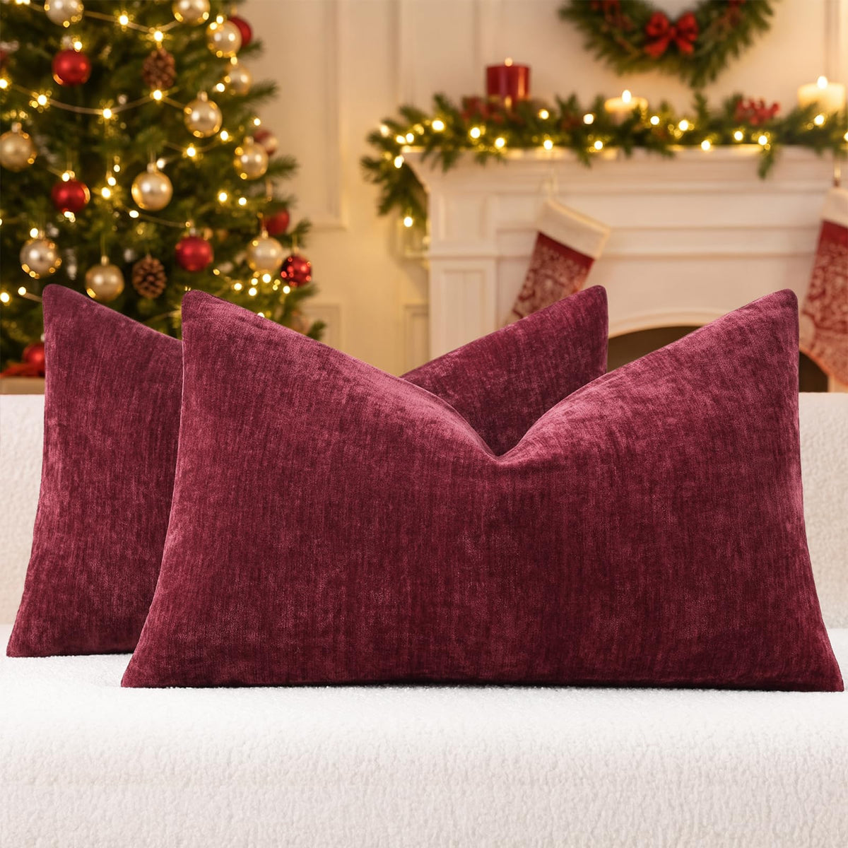 decorUhome Soft Chenille Moss Green Throw Pillow Covers 18X18 Set of 2