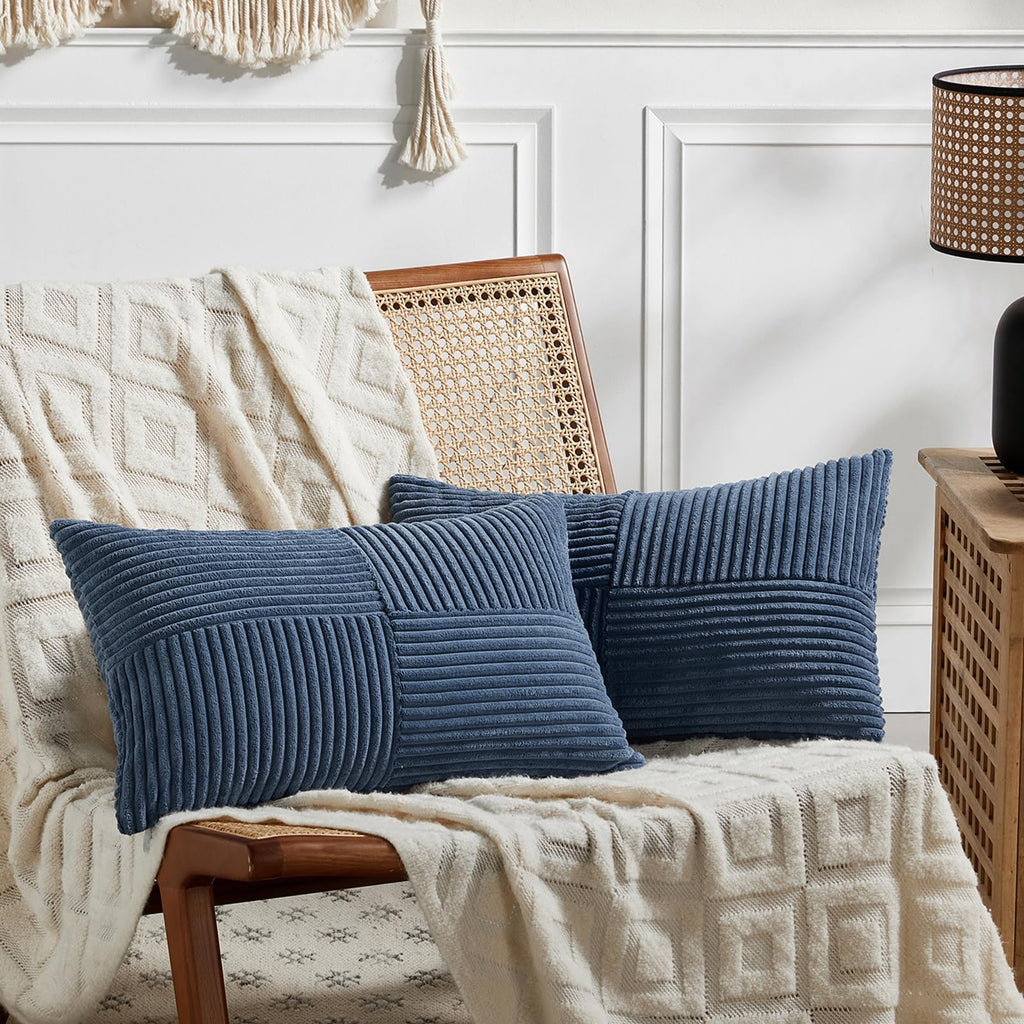 Fancy Homi 2 Packs Rust Boho Decorative Throw Pillow Covers 18x18 Inch for Couch Bed Sofa, Farmhouse Fall Home Decor, Soft Corss Corduroy Patchwork Textured Terracotta Accent Cushion Case 45x45 cm